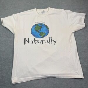 First USA T-Shirt Men XL White Naturally Earth Globe Graphic Made in USA Tee